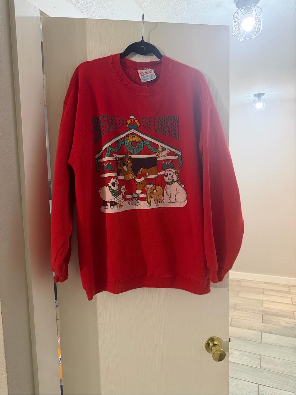 Hanes Red Crewneck Sweatshirt with Holiday Animal Graphic
